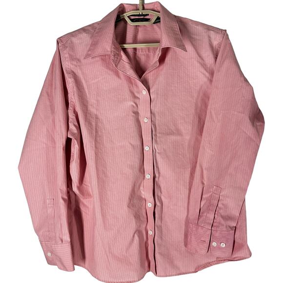Eddie Bauer Women Shirt XL Pink Striped Button Up Long Sleeve 100% Cotton STAIN - Picture 1 of 10